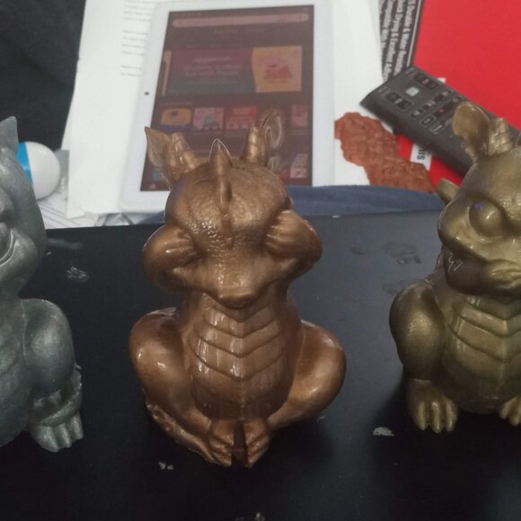 Handmade Silver Bronze and Gold Hear No Evil See No Evil Speak No Evil Dragons - Picture 2 of 4